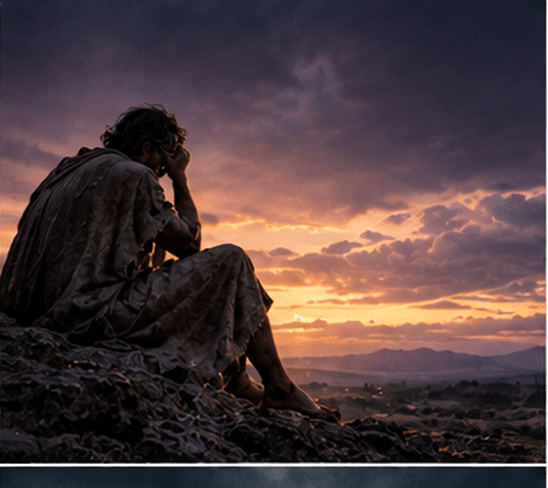 Job gives voice to his lament beneath a darkening sunset.